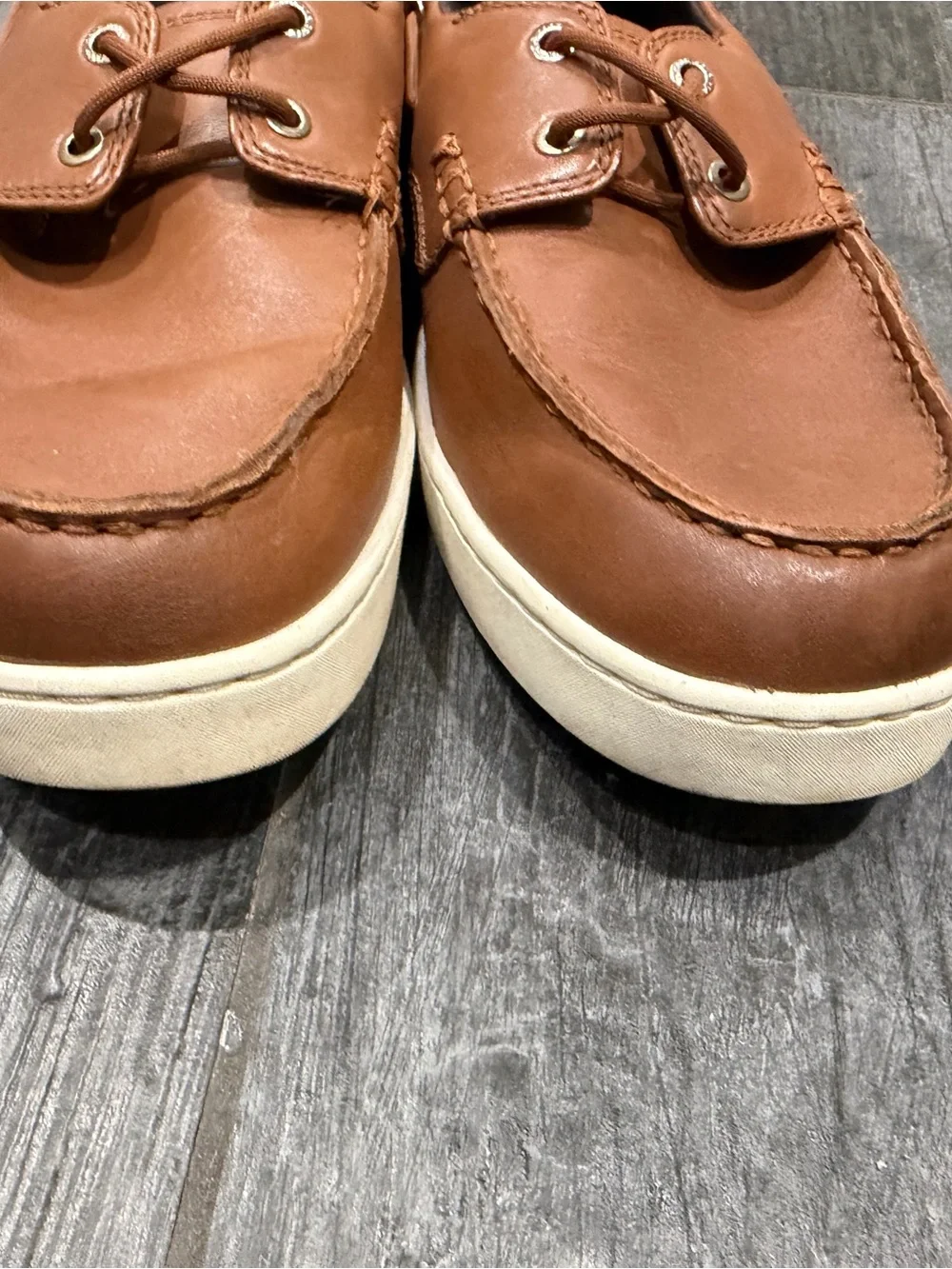 Cole Haan Men’s Brown Leather Boat Shoes with White Sole